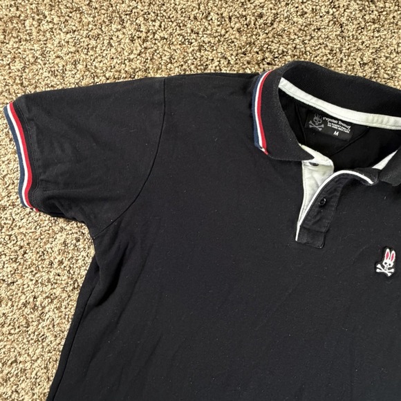 Psycho Bunny Black Polo Red/Blue Trim Logo Shirt Mens Medium Short Sleeve - Picture 3 of 7